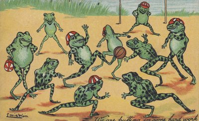 サッカーをするカエル 作： Louis Wain
